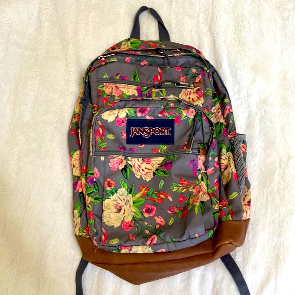 JANSPORT Floral Grey Student Backpack